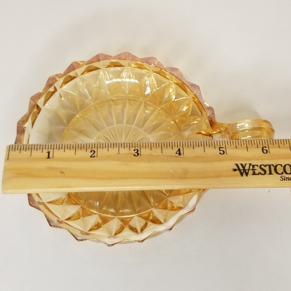 Vintage Jeanette Glass Amber Orange Peach Windsor Candy Dish Carnival Glass 5" - Picture 5 of 7